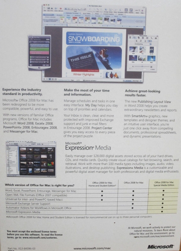 Microsoft Office Mac 2008 with Expression Media & Product Key (Software)