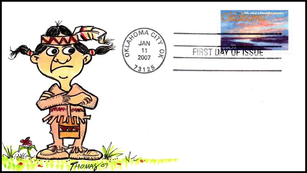 Scott 4121 39 Cents Oklahoma Thomas Hand Painted FDC