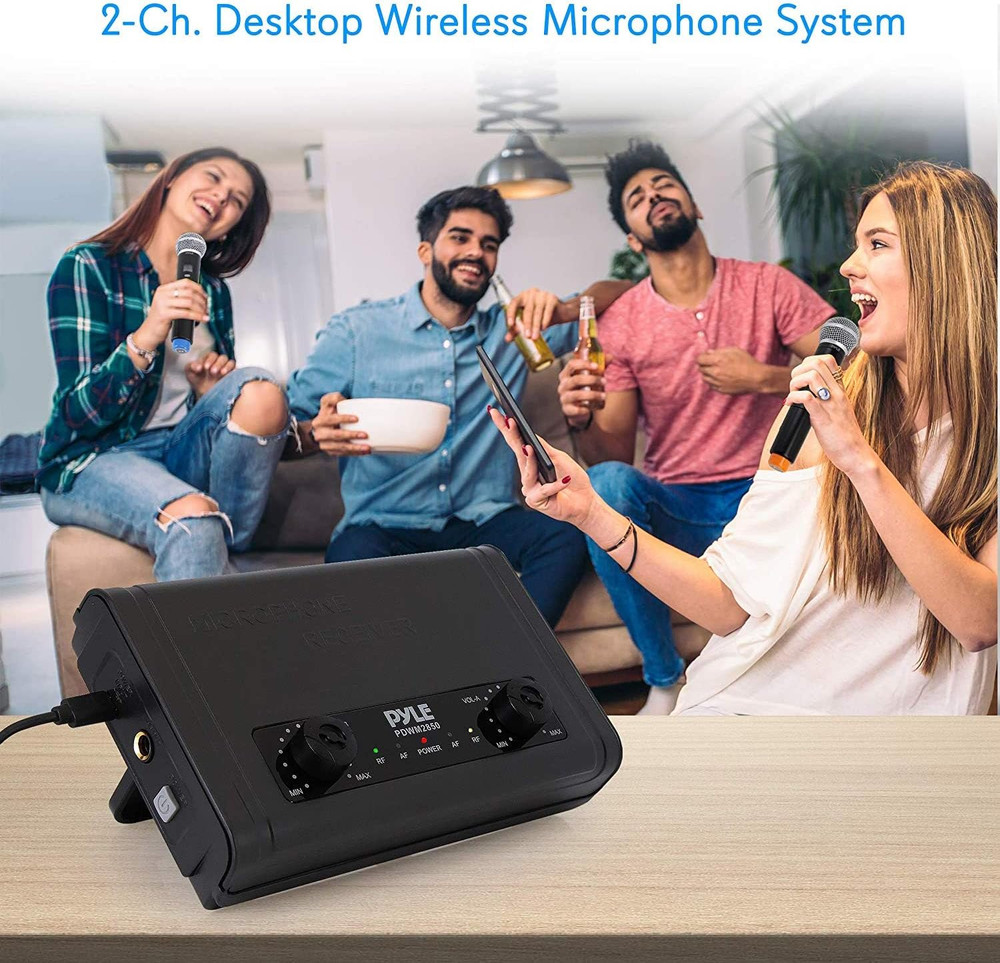 PDWM2850 Compact UHF Wireless Microphone System, Dual Channel, Portable, Battery