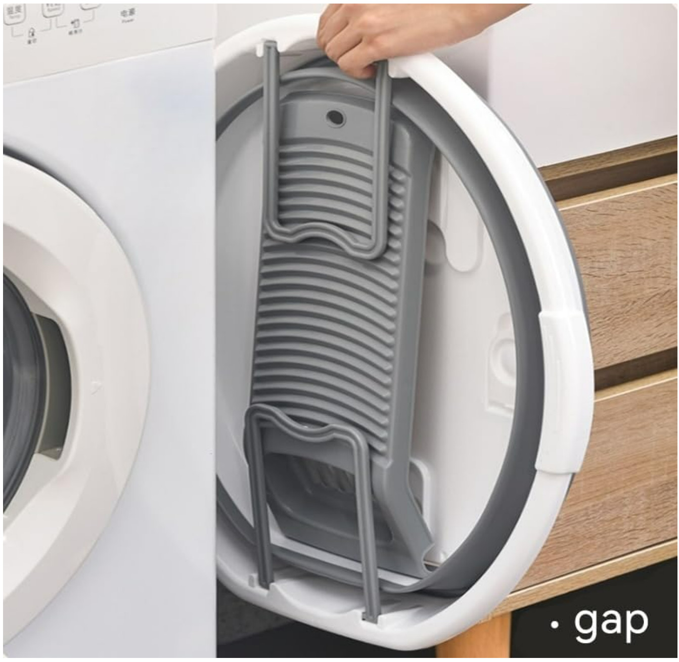 Collapsible Washboard Basin for Clothes, Portable Foldable Laundry Tub (Gray)