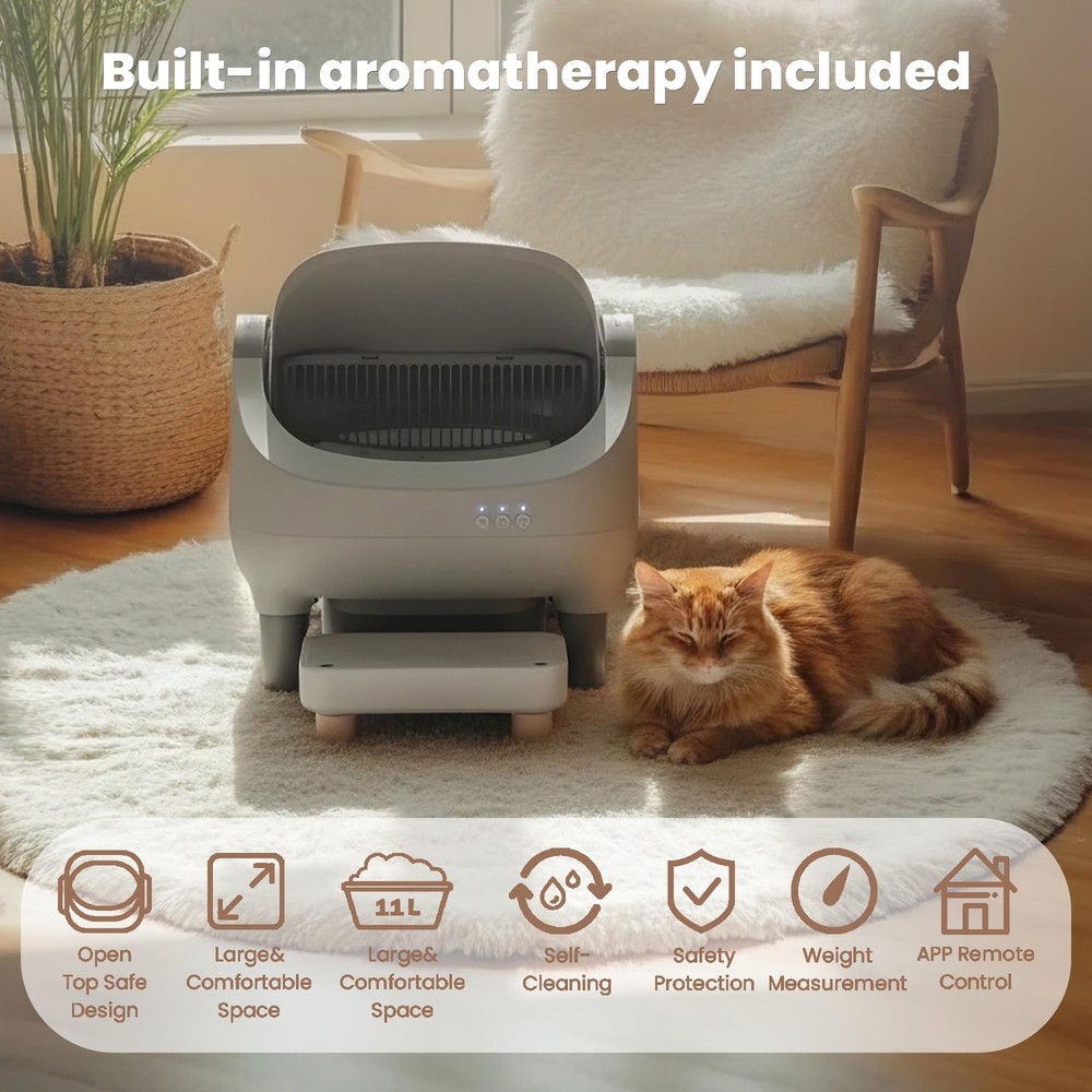 Self Cleaning Cat Litter Box Smart App Control Automatic Large Multi-Cat Gray