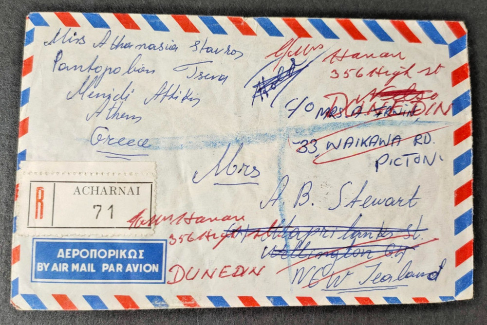 GREECE 1962 INTERESTING MAIL TO NZ'd (F)