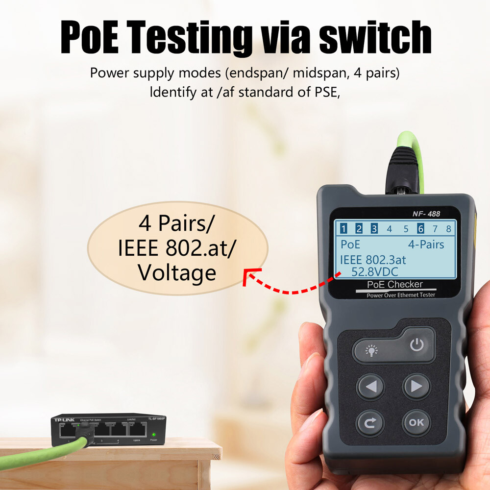 Noyafa NF-488 PoE Tester Inline Power Over Ethernet Voltage Current Cable Test