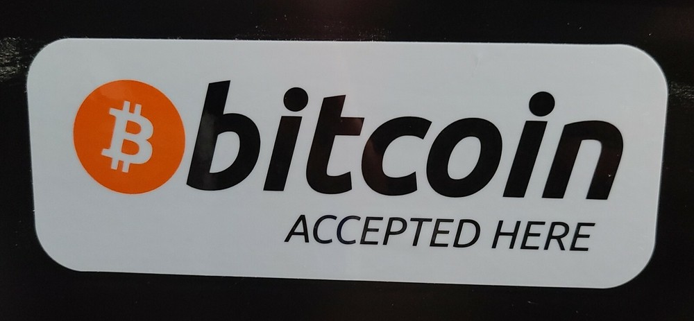 'Bitcoin Accepted Here' 5.7" x 2" weather proof Bitcoin Stickers Package X2