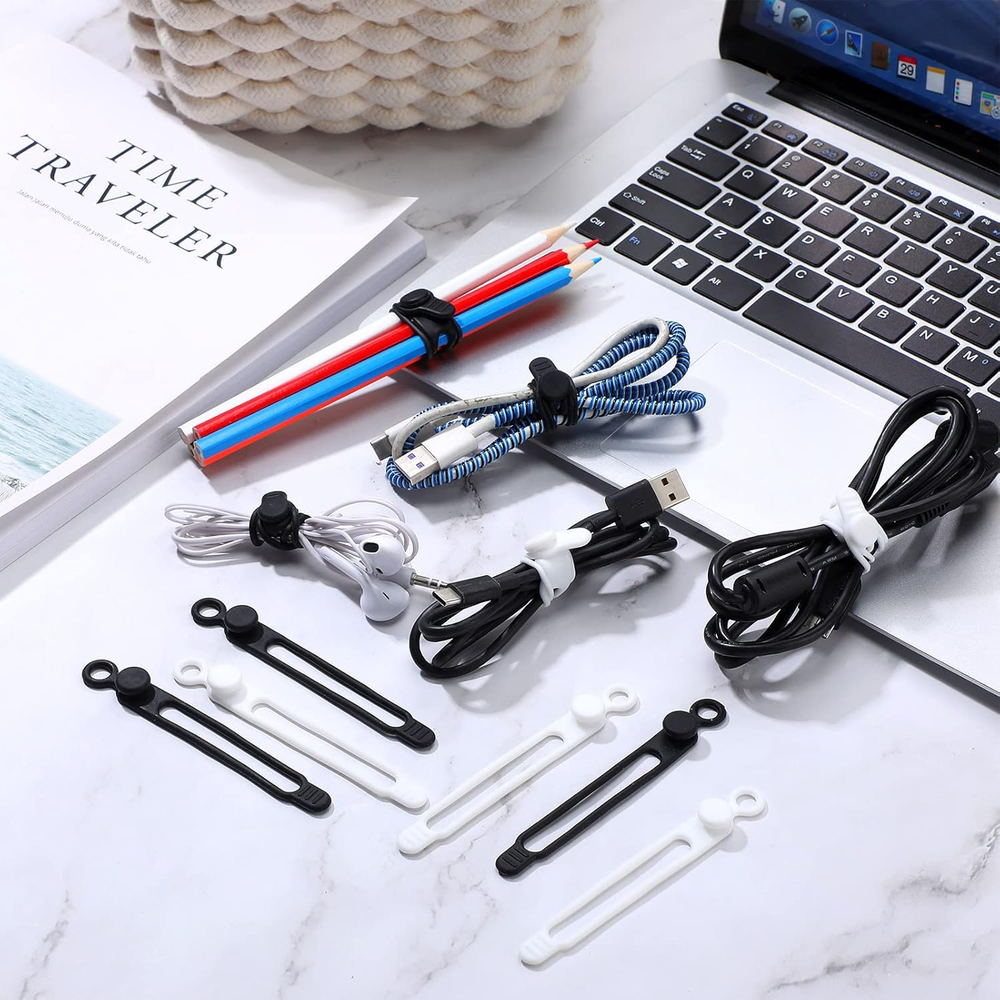 40 Pcs Silicone Cable Ties Reusable Holder Strap Cord Ties Adjustable Cable Stra
