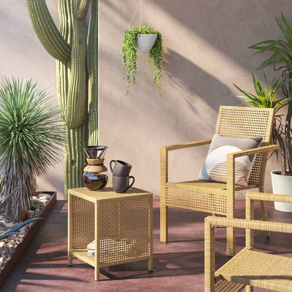 Square Weybridge Shelf Patio Accent Table Brown - Threshold