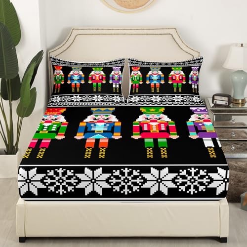 Nutcracker Bed Sheets Set Size, Retro Xmas Sheet Set for Kids King Multi 14