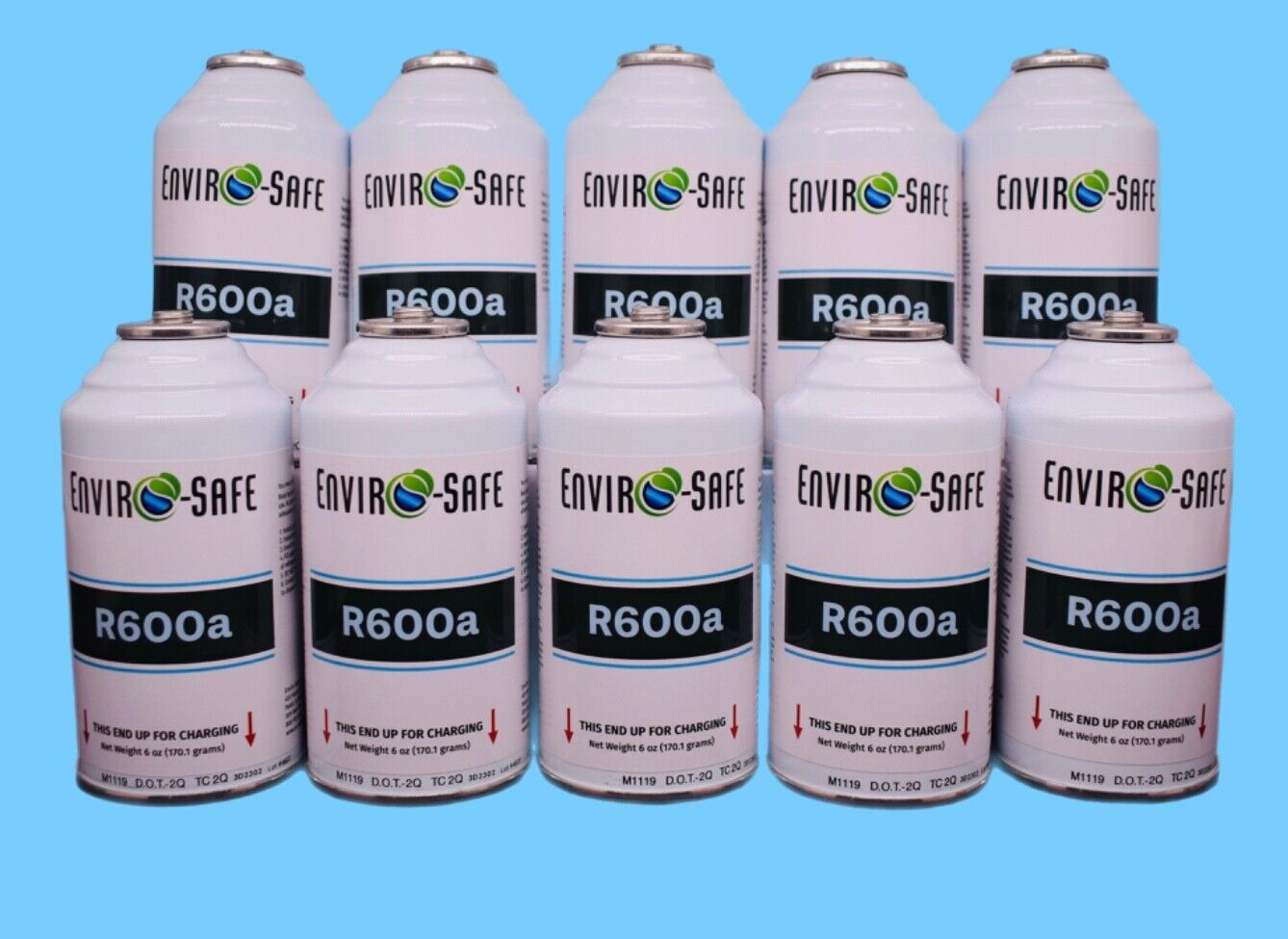 Enviro-Safe R600a Refrigerant | 10 Cans w/ Inverted Piercing | 6 oz cans