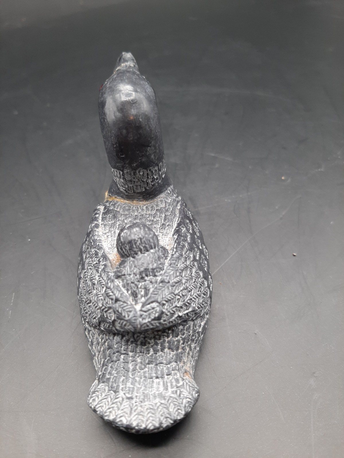 2 Wolf Original Carvings of a Loon with baby on it's back, Canada, 3 3/4" x 2"