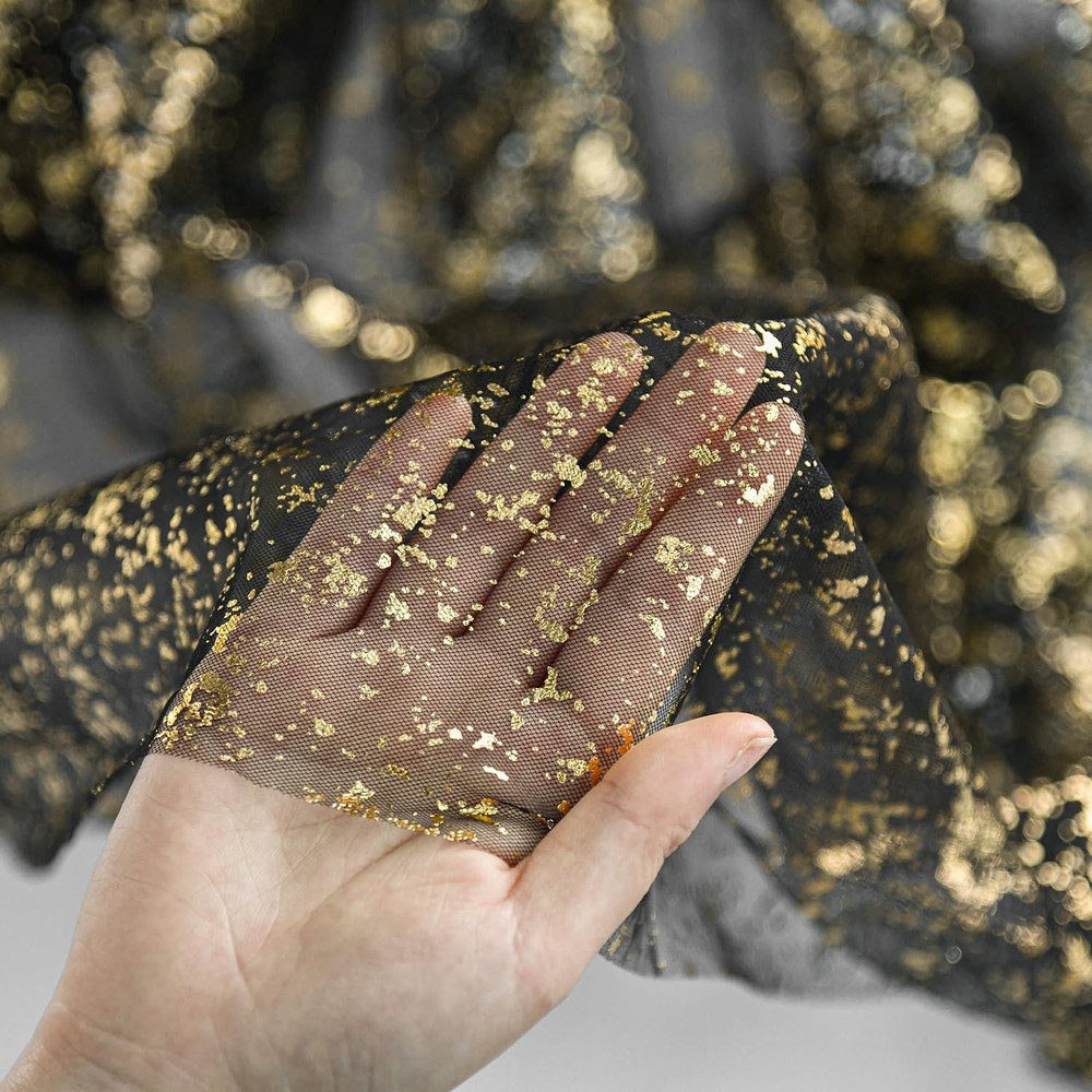 Black Gold Gauze Tablecloth 60x104 Inch Rectangular Sequin Glitter Metallic