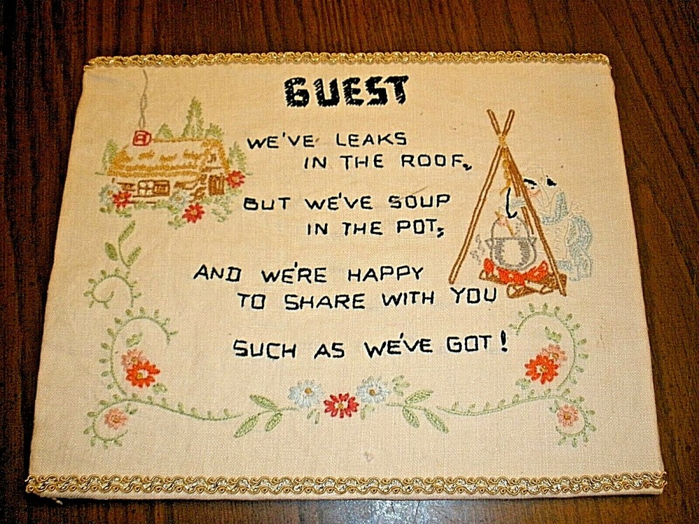 Finished Framed Needlework Piece GUEST 10" x 8.5"