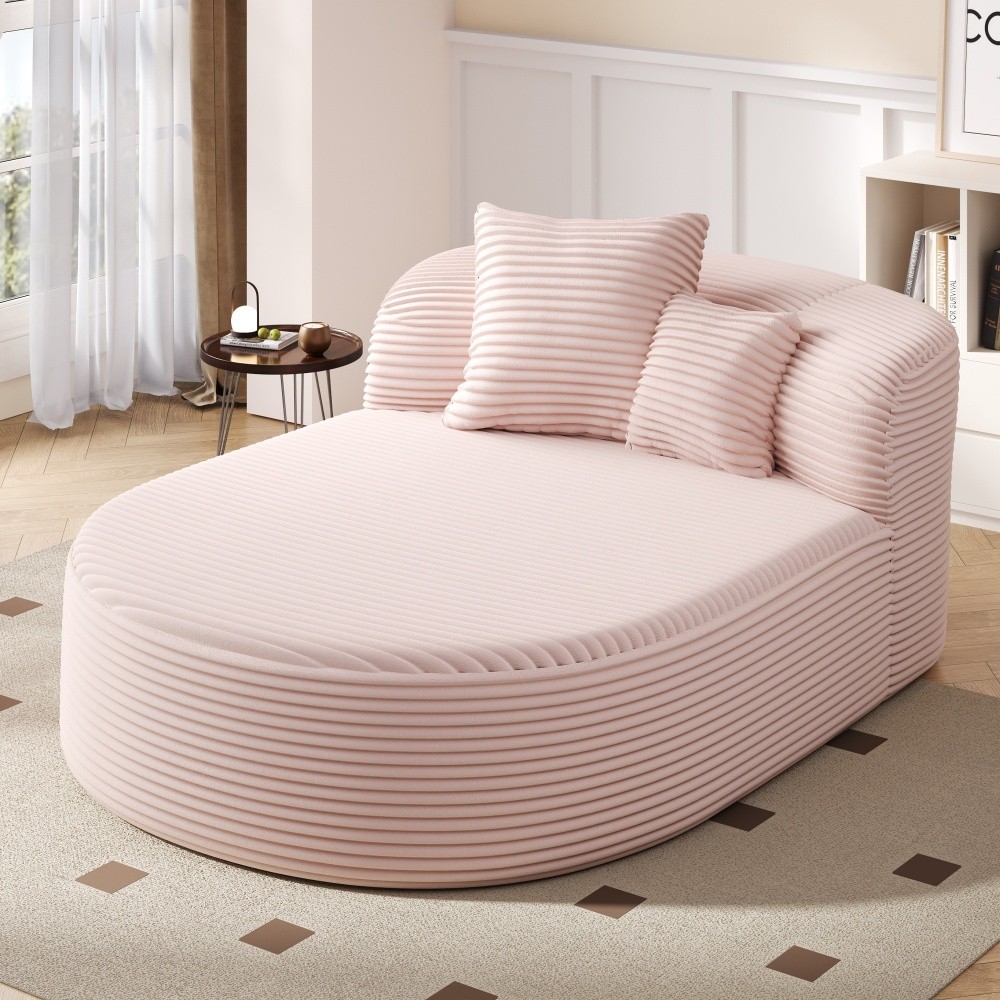51.6" Sofa Bed Chaise Lounge Sofa Boneless Couch Compression Sofa Couch, Pink