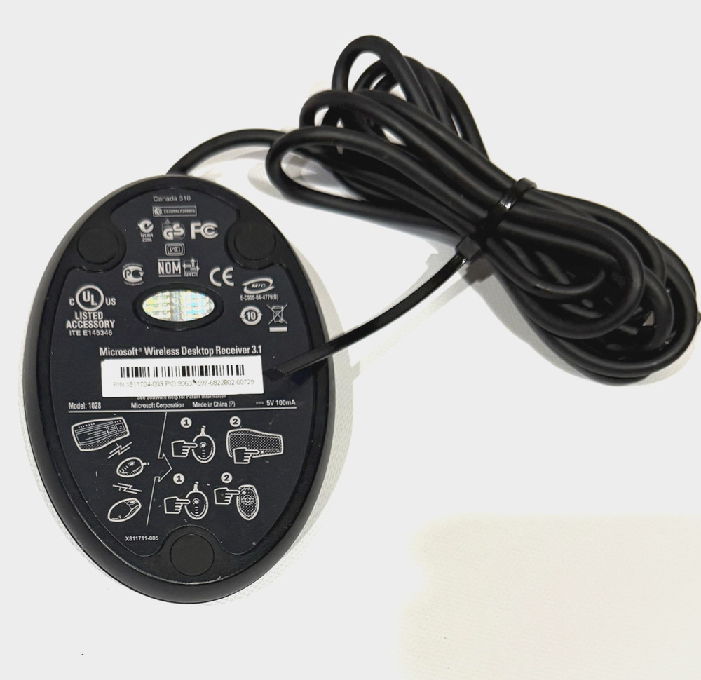 Microsoft Wireless Desktop Mouse Keyboard Receiver 3.1 Model 1028 Portable Black