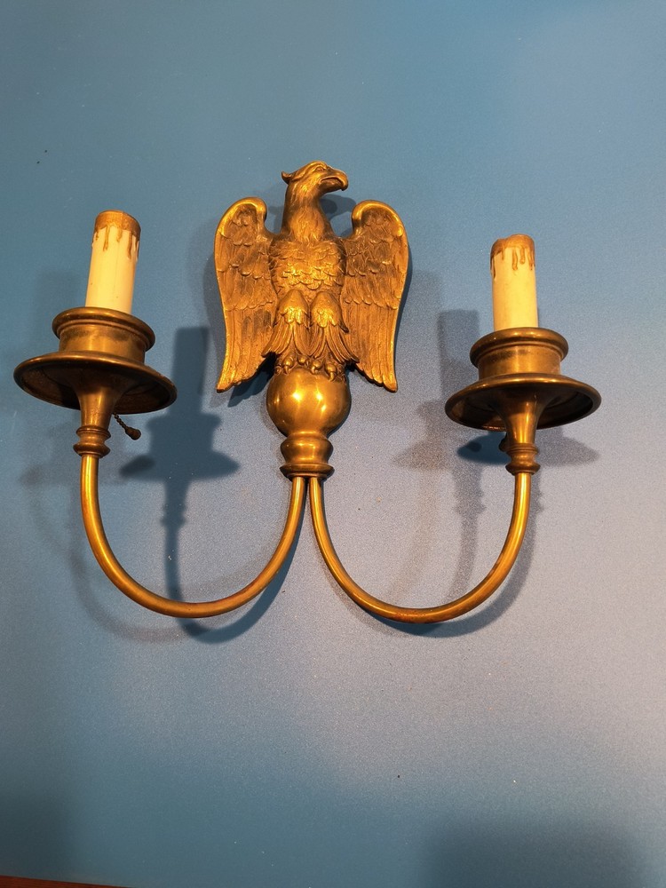 Early Eagle 2-Arm Wall Sconce Bronze Pull Chain 12" tall Poss. Caldwell