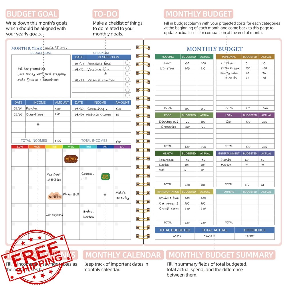Monthly Budget Planner Undated 14 Months Expense Tracker