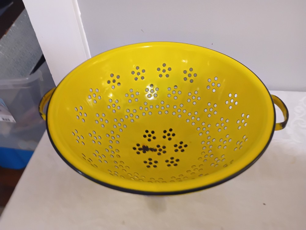 Vintage Yellow Enamel Colander