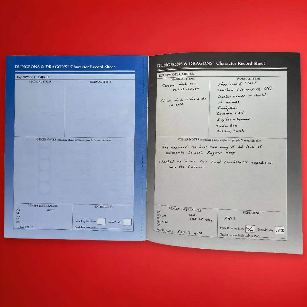 Character Record Sheets DDREF1 9308 Dungeons & Dragons