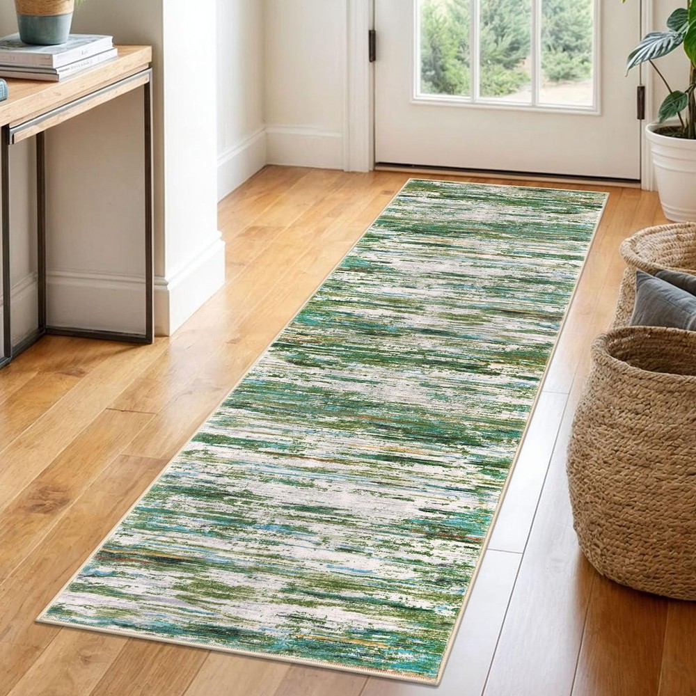 SIILOOM 2x6 Modern Abstract Runner Rug for Hallway, Teal Grey Multi Super Sof...