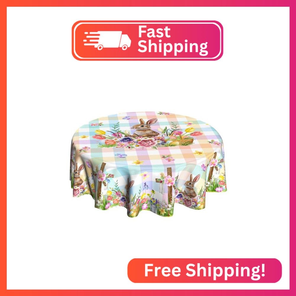 VentuCoven Easter Round Tablecloth 60 in Rabbit Circular Tablecloths for Kitchen
