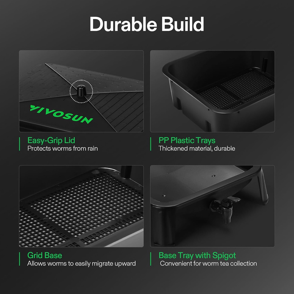 3-Layer Worm Compost Bin, 30L Worm Composter, Easy Setup Inclusive Worm Farm Kit