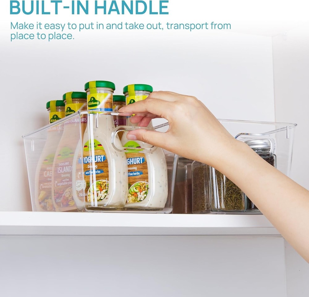 Clear Plastic Storage Bins 2pcs Medium with Handles for Kitchen Pantry Refrig...