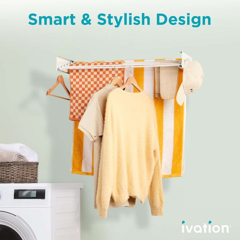 Ivation Retractable Wall Mounted Clothes Drying Rack - 32" Foldable Drying Rack