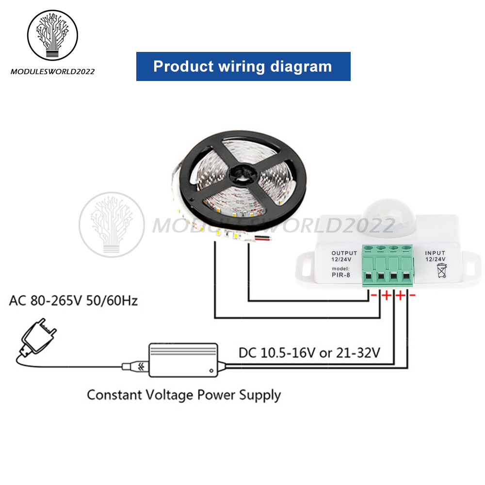 DC 12V-24V 8A/6A Automatic Adjustable Infrared PIR LED Motion Sensor Switch