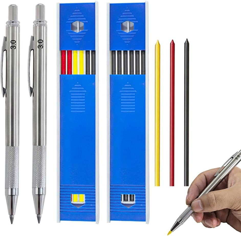 3.0mm Solid Mechanical Carpenter Pencils Set with Refills Woodworking Pencils...