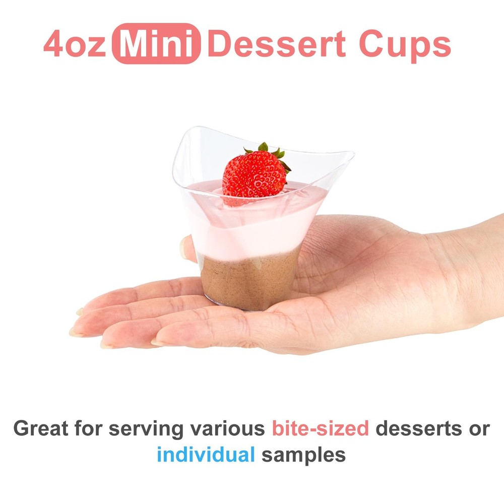 Qeirudu 4 oz Triangular Mini Dessert Cups with Spoons, 50 Pack Plastic Appetizer