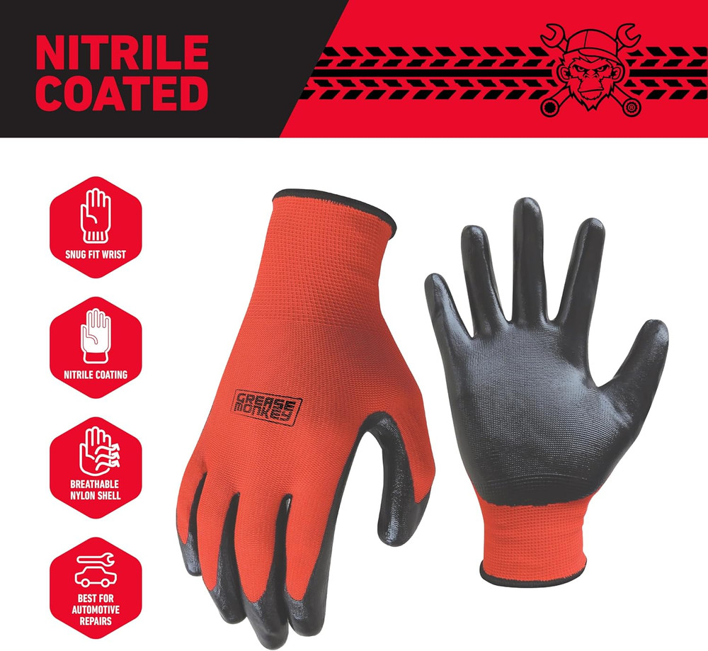 General Purpose Nitrile Coated Work Gloves, Size Large, 12 Pack,Red