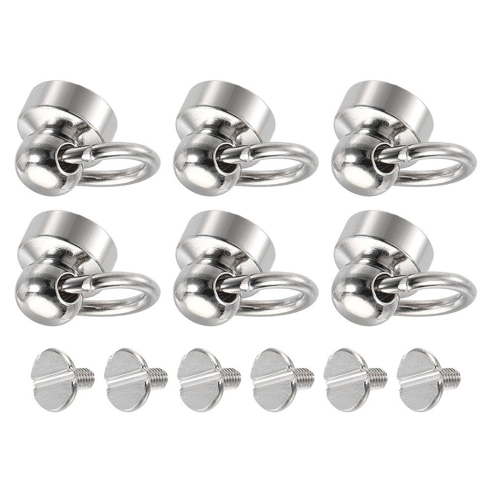 Round Head Pull Ring Rivet Studs 9mm 6Pcs Brass Button Rivets with Screw Silver