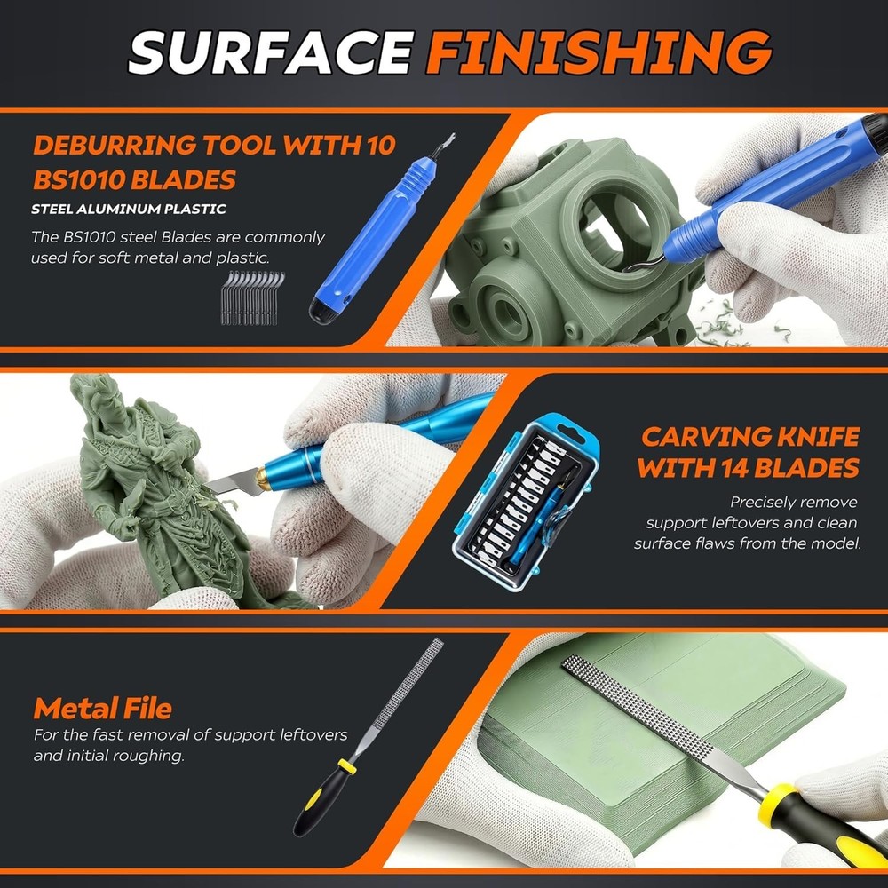 Comprehensive 3D Printing Tools Kit for Removing, Cleaning & Finishing Projects