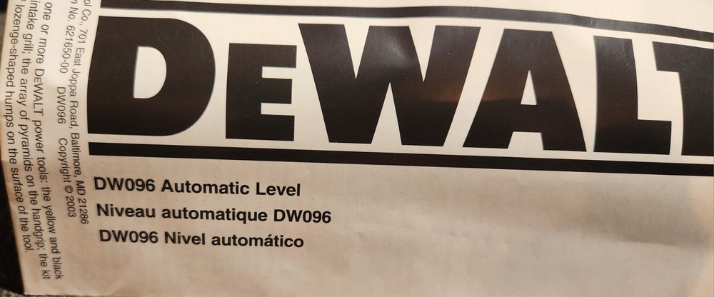 DEWALT DW096 Magnification Automatic Optical Level