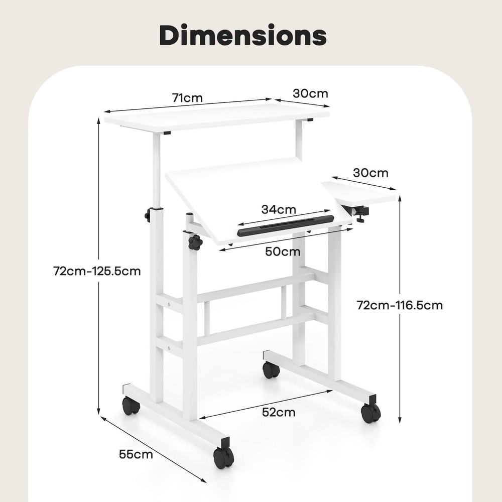 Costwy Adjustable Computer Desk Mobile Stand up Desk Tilting Workstation