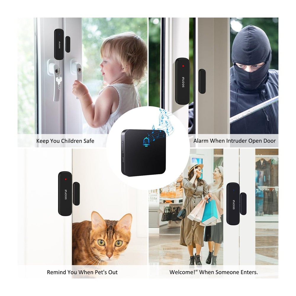SECRUI Wireless Door Chimes When Entry for 1 sensor 1 receiver, Black