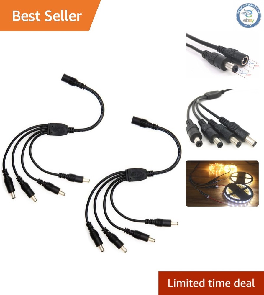 Efficient 2-Pack Black DC Power Splitter Cable for Cameras and LEDs - 40W