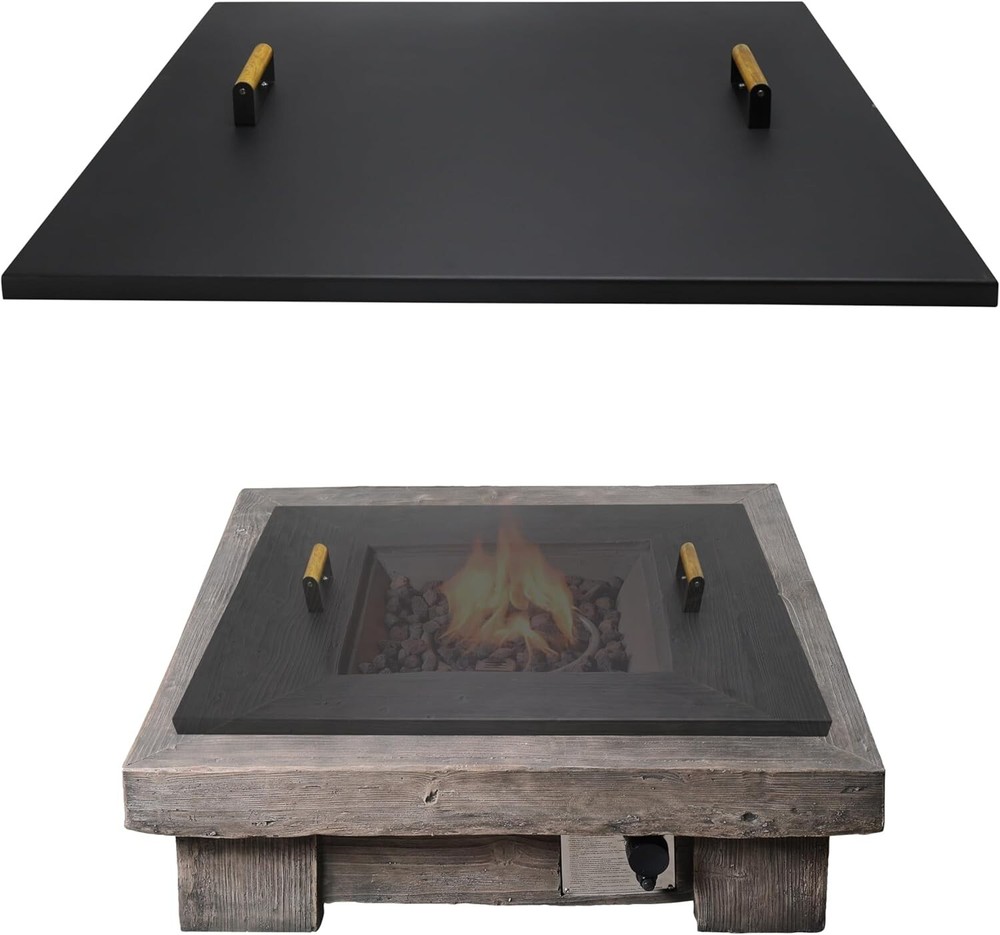 FEBTECH 38" Square Fire Pit Snuffer Lid for 36" FirePit with Wooden Handles