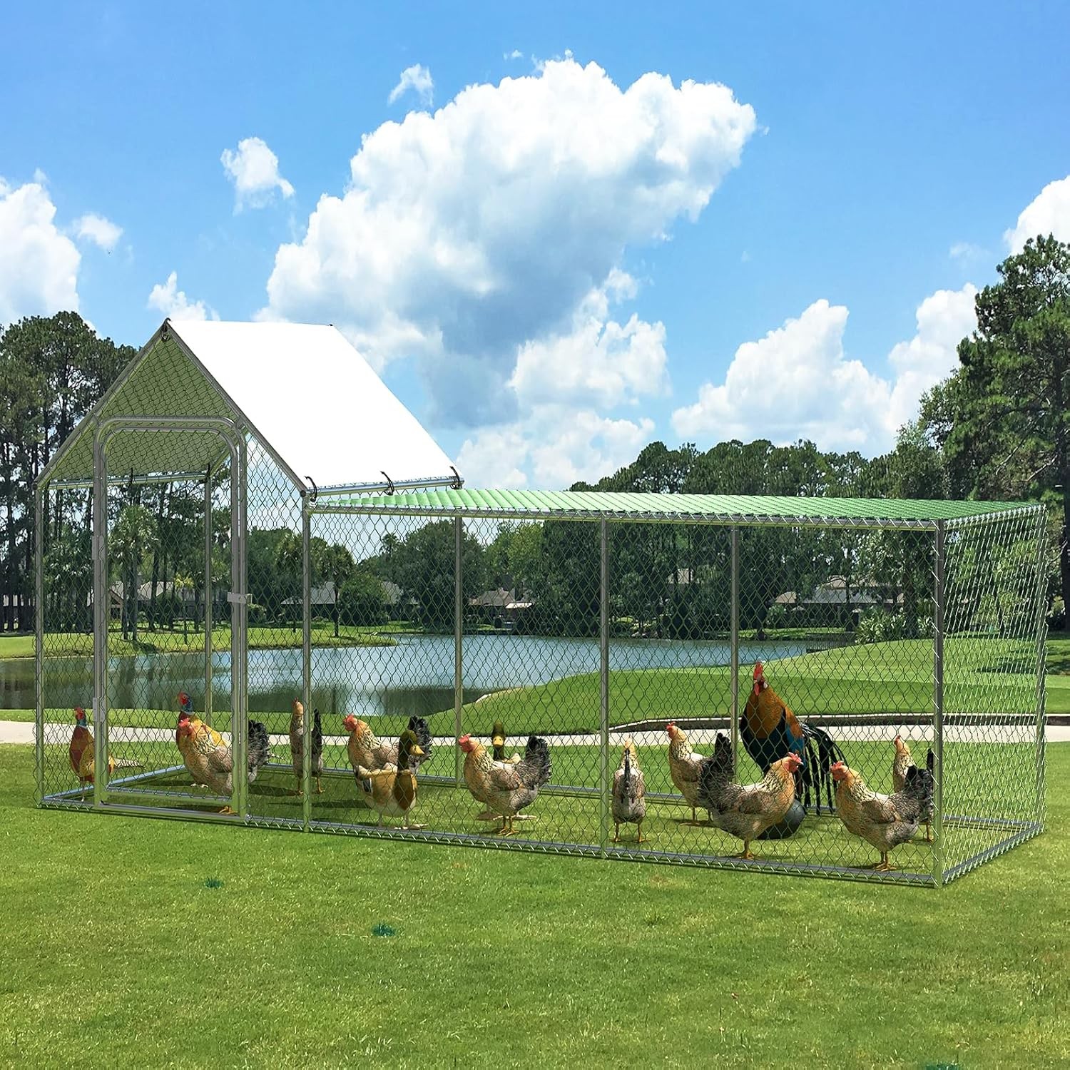 Large Metal Chicken Coop Heavy Duty Reinforced Walk In Poultry Cage for Chickens