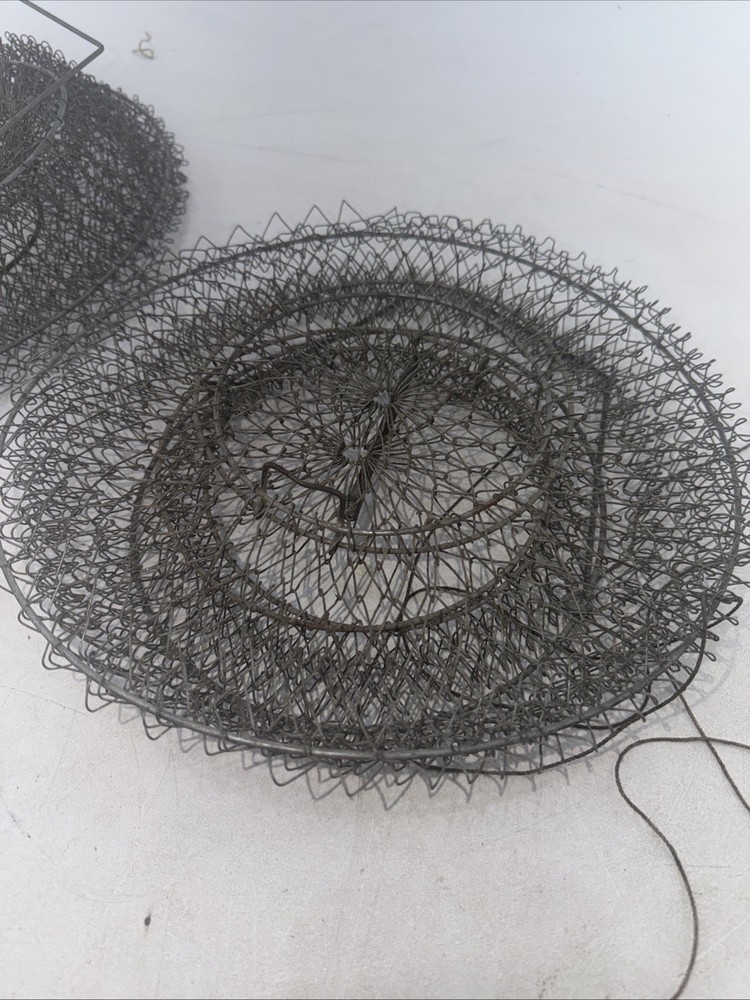Pair Vintage Collapsible Mesh Wire Live Fish Keeper Basket