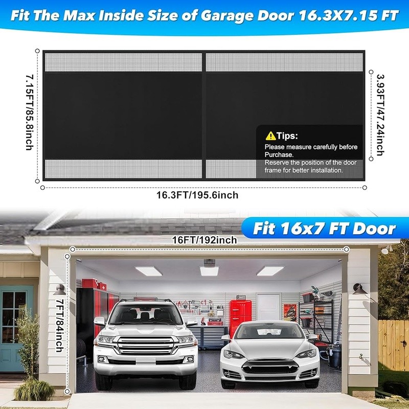 Privacy Magnetic Garage Door Screen Heavy Duty Reinforced Mesh Easy Installation