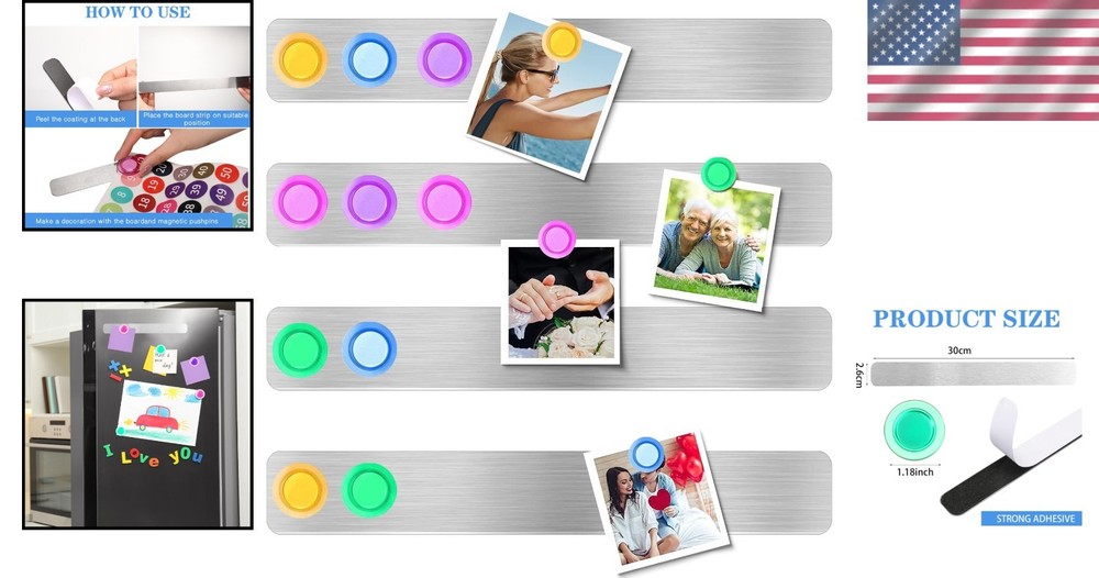 Compact Frameless Magnetic Strips with Bright Magnets - 4-Pack for Easy Memoing