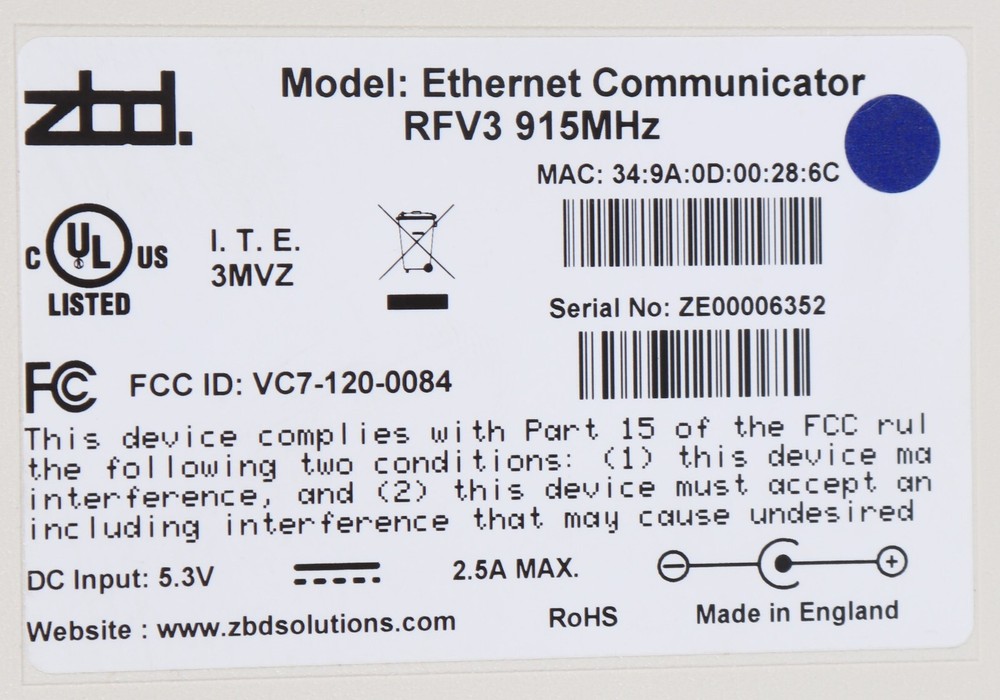 New Open Box ZBD Displays Ethernet Communicator RFV3 Electronic Label