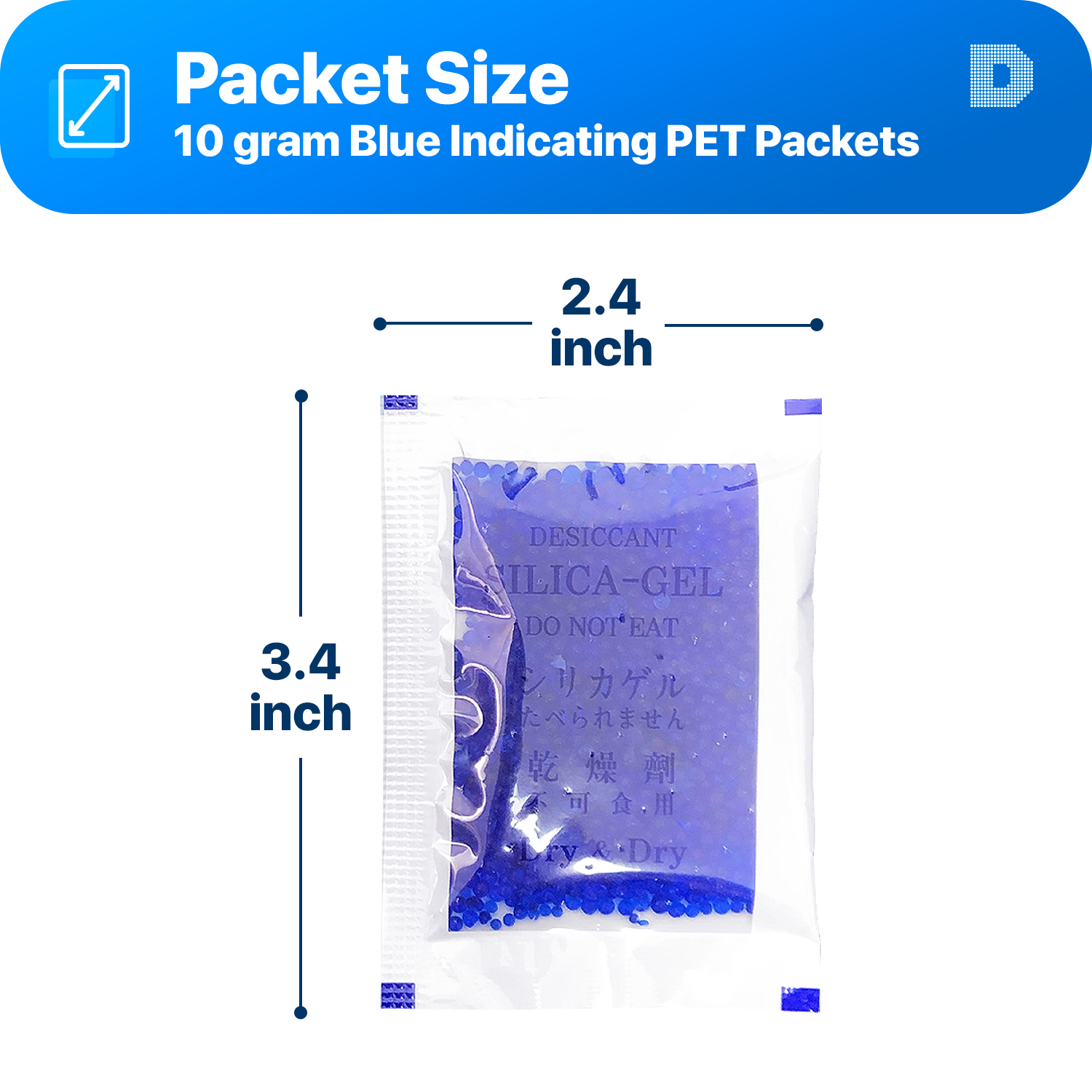 [100 Packets]10 Gram" Dry & Dry" Blue Indicating Silica Gel Packets - Reusable