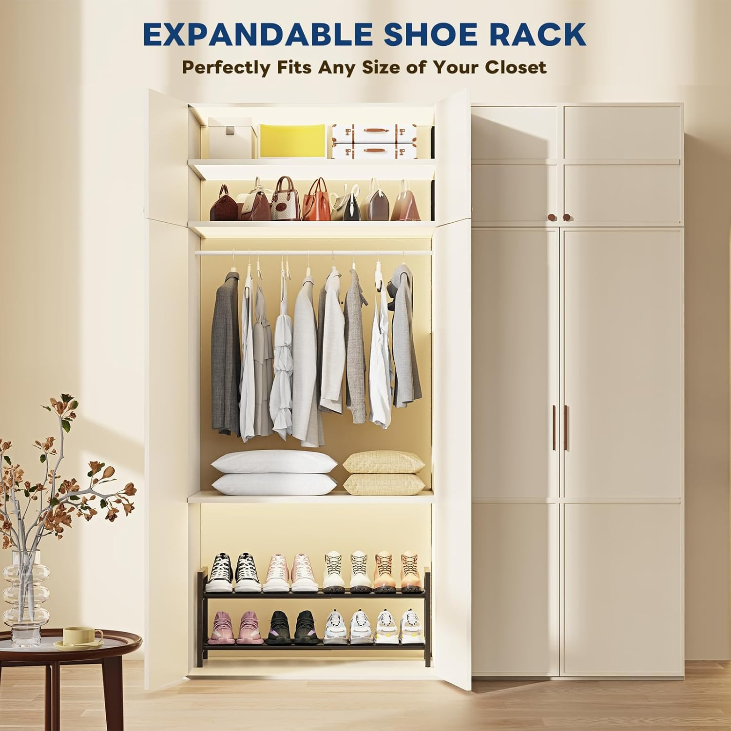 Mavivegue Expandable Shoe Rack, 2-Tier Adjustable Shoe Organizer, Shoe Shelf
