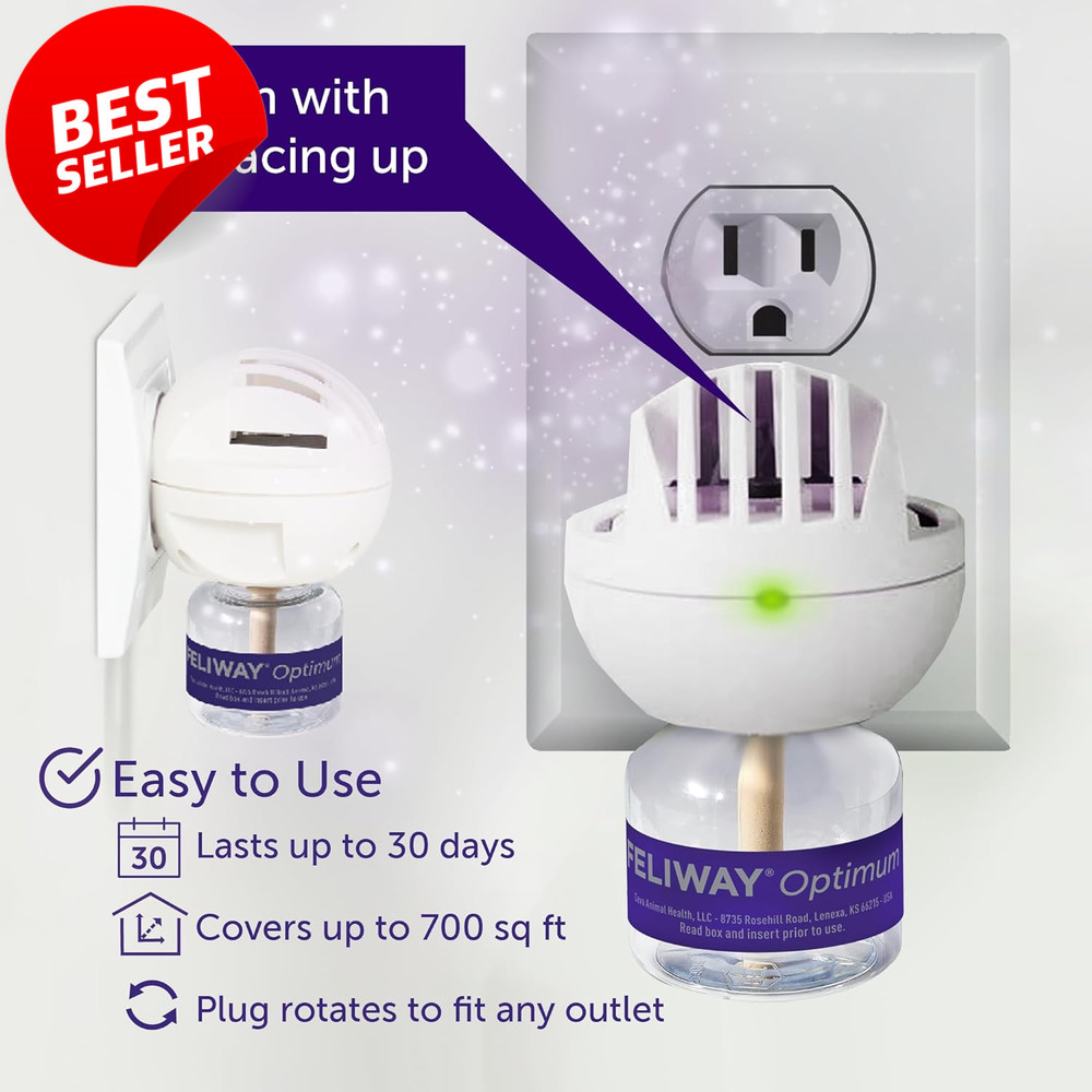 Optimum Cat Calming Plug-In Diffuser Starter Kit 48ml Reduces Stress 30 Day - US