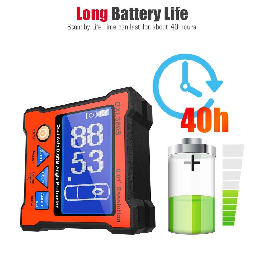 Digital Angle Protractor Dual Axis 2 in 1 0.01° Resolution Five Face Magnetic