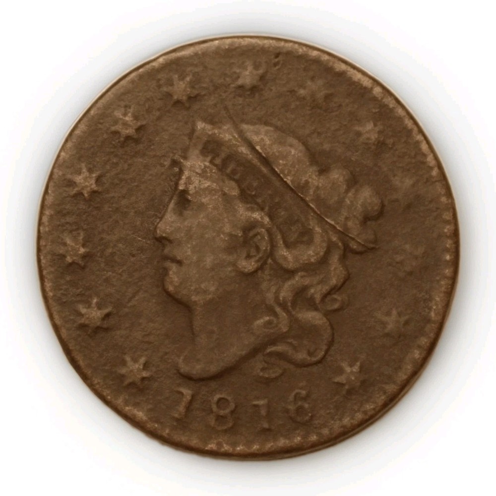 1816 Large Cent Coronet Head VG Scratched