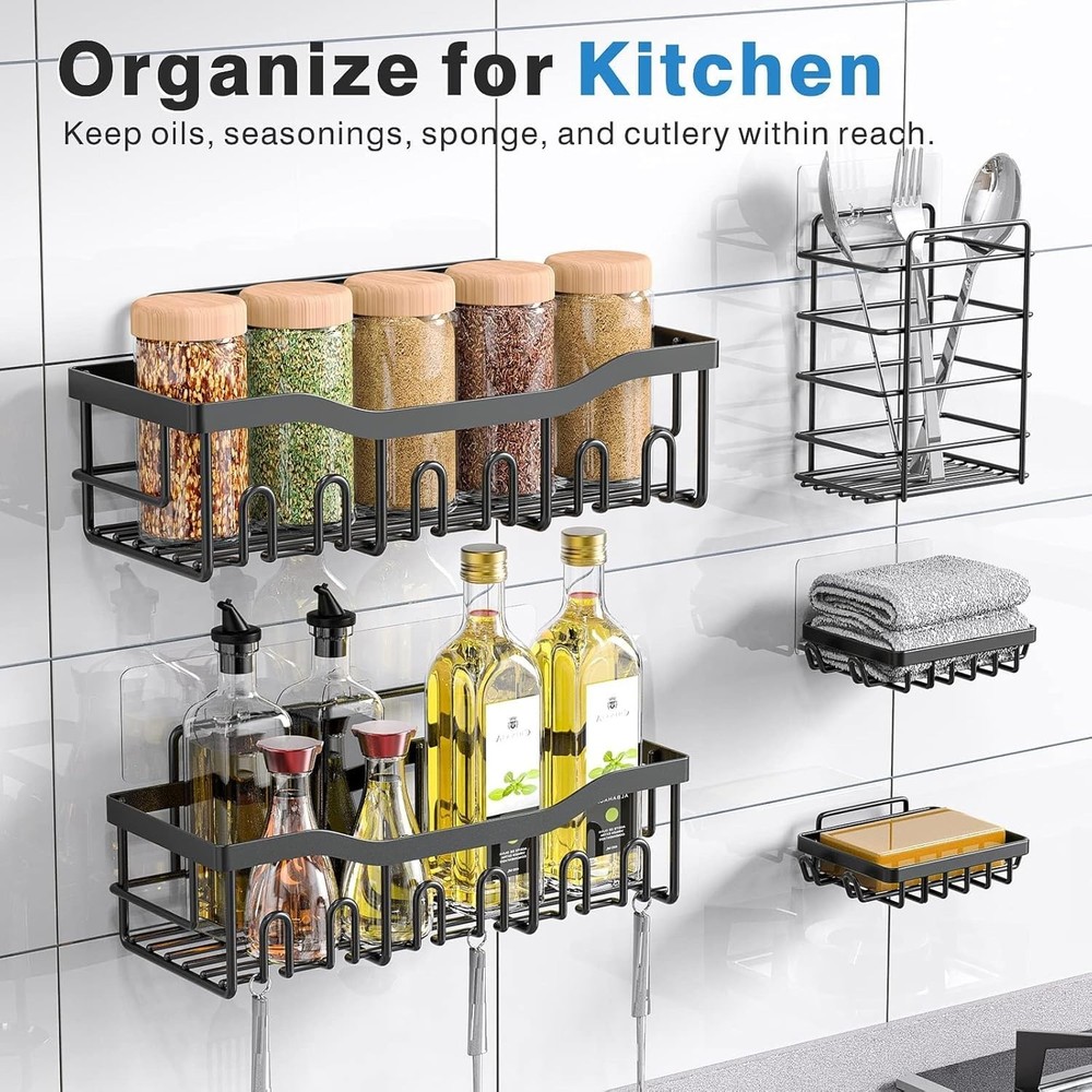Versatile Adhesive Shower Storage – 5 Pack Set, 40 lb Capacity, Modern Design
