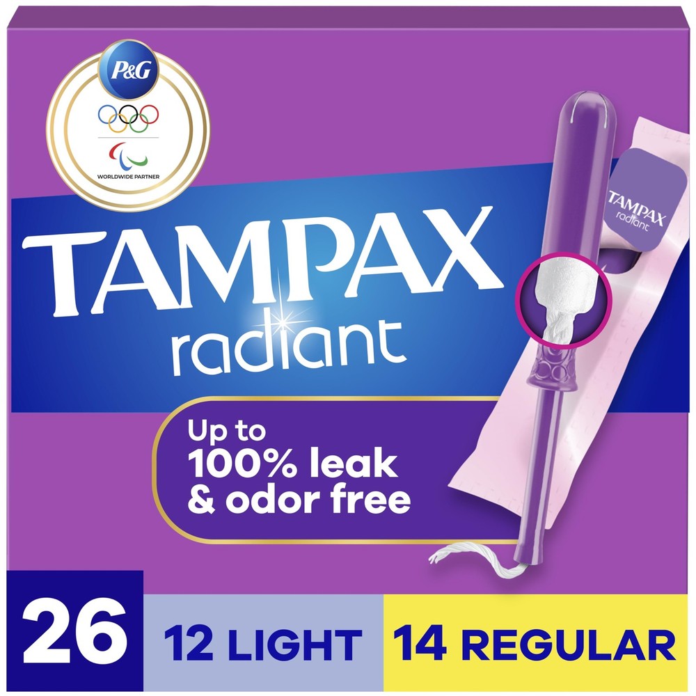 Radiant Tampons Multipack, with LeakGuard Braid, Light/Regular Absorbency, Un...