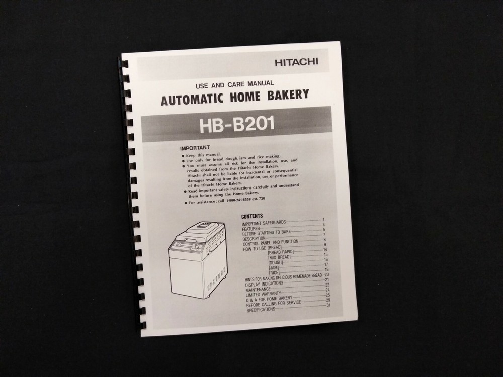 Hitachi HB-B201 Bread Maker Machine Instructions Manual & Recipes
